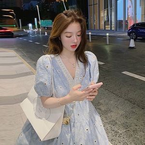 Blue embroidered vacation dress